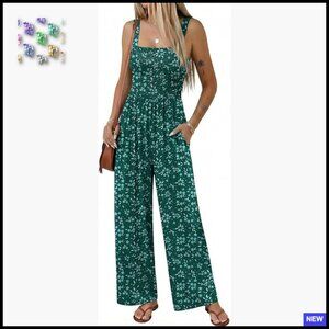 Sleeveless Jumpsuit Loose Fit Boho Style Printed Romper with Pockets Casual Wear